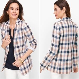NWT Talbots Petite Vivid Plaid Blazer in Blue + White Womens Sz Petite 2 #11-08